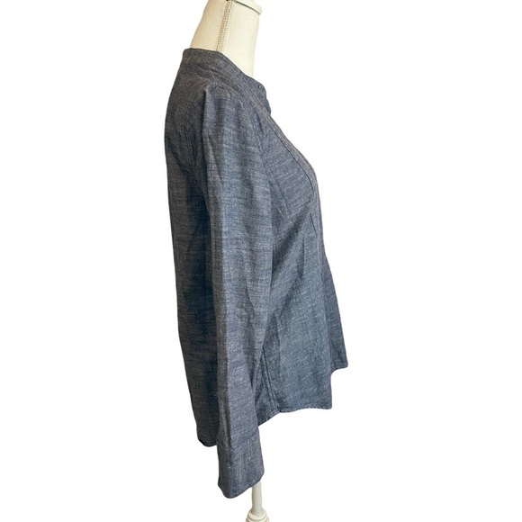 Lucky Brand Chambray Blue Jean Tuxedo Mandarin Collar Button Down Shirt Size Med - Picture 5 of 12